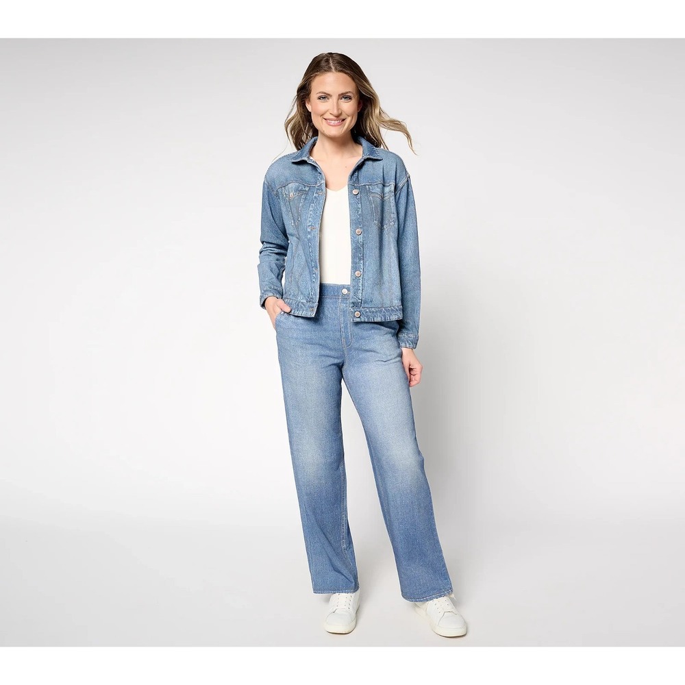 AnyBody Printed Denim Effect French Terry Jacket Indigo Wash XL   #16C